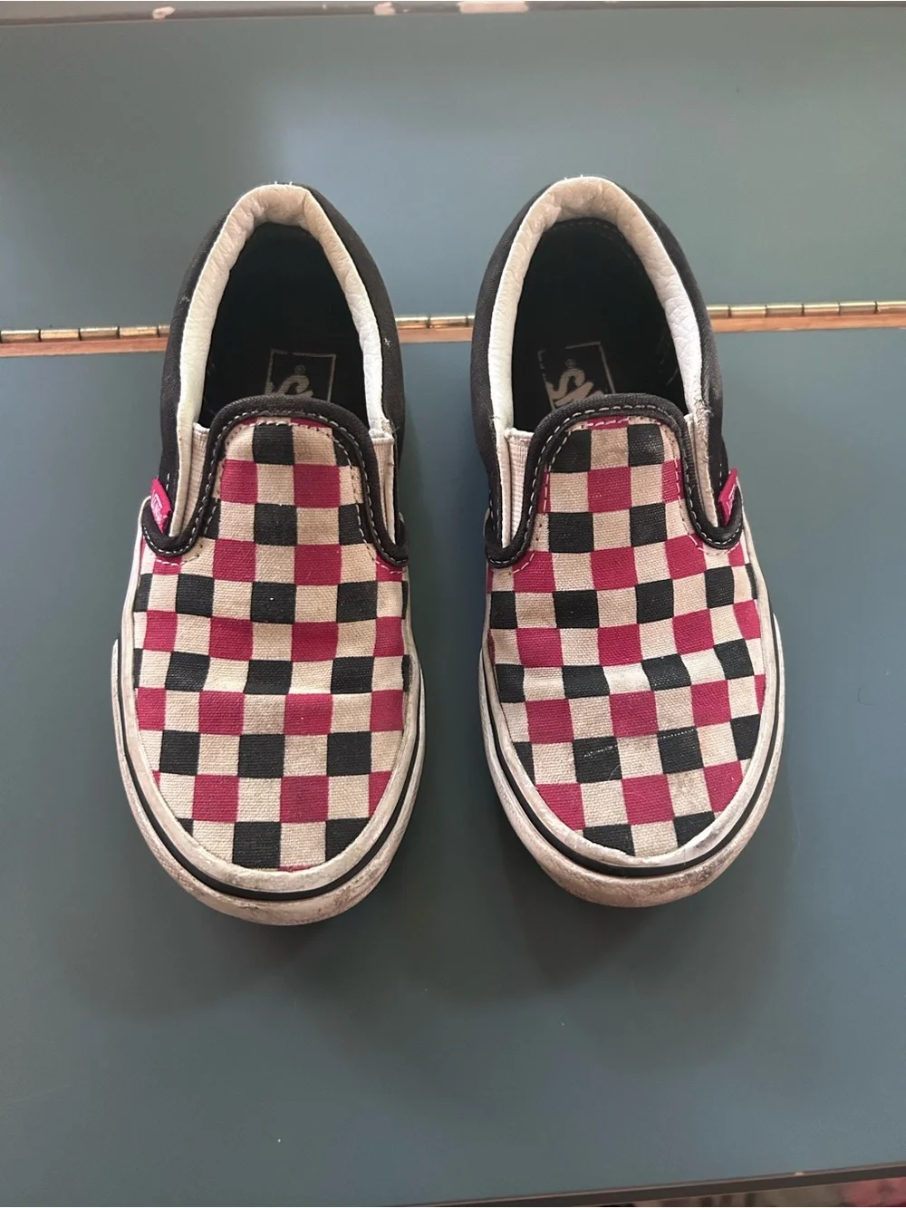 Vans Kids Slip-On Checkerboard Sneakers - Black & Burgundy